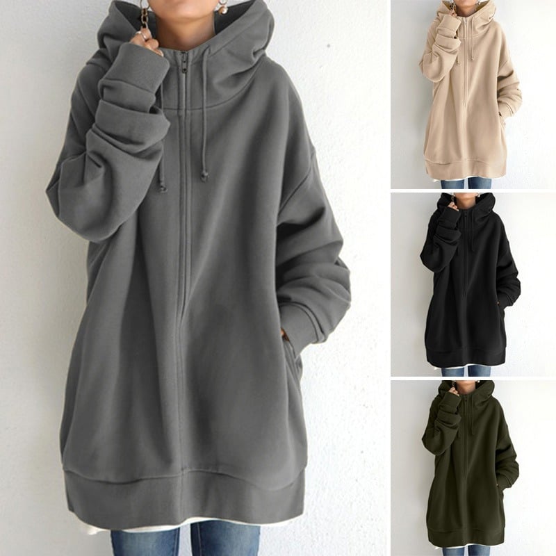 🎅Early Fall Sale (50% OFF)🎁 Hooded Zipper Long Padded Sweatshirt